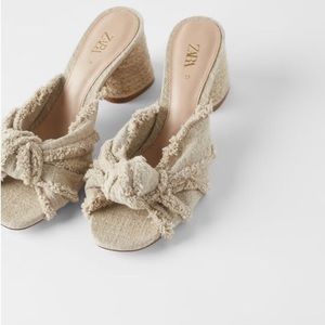 Zara frayed tan knot heeled sandals